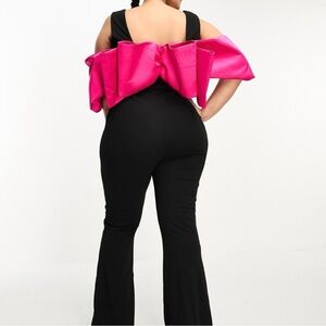 Black Jumpsuit with Fuchsia Bow Back